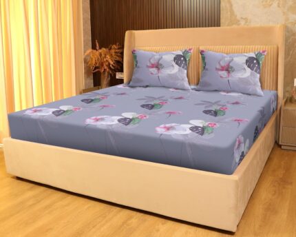 SANFORDZ Queen size bed sheet (SZ-1454 Grey-floral)230*250 Cm