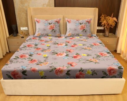 SANFORDZ Queen size bed sheet (SZ-1452-Peach-pink-floral)230*250 Cm