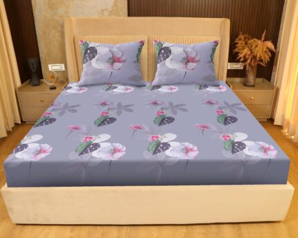 SANFORDZ Queen size bed sheet (SZ-1454 Grey-floral)230*250 Cm